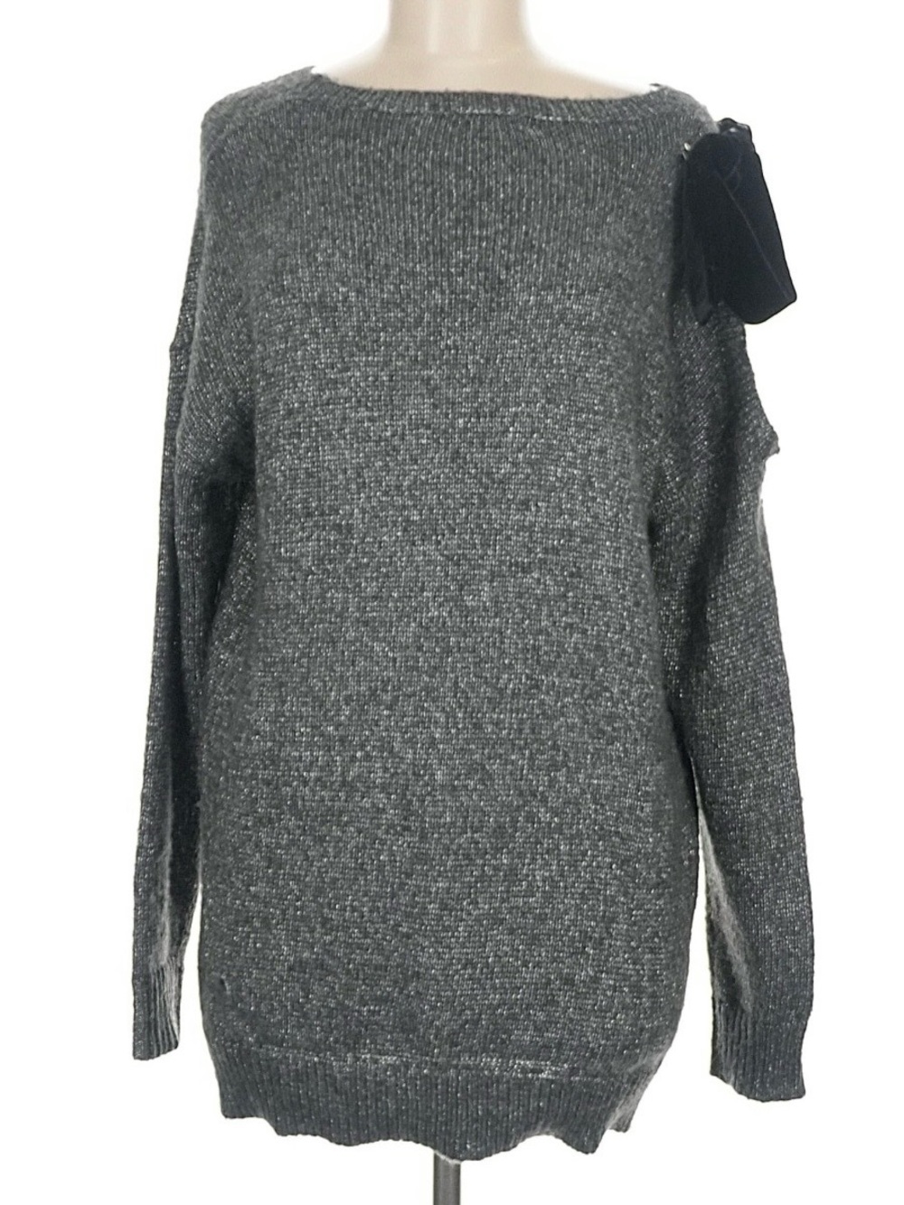 Halogen Gray Crewneck Sweater with Black Velvet Bow (removable)